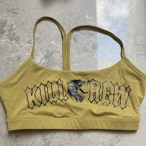 Olive Green Sports Bra with Graphic Print